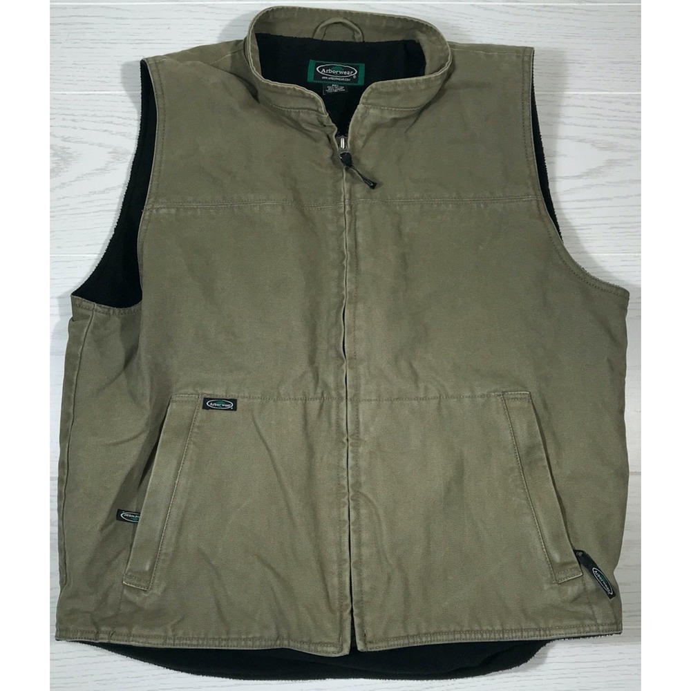 Arborwear Canvas Vest Mens Large Green Full Zip Sleeveless Fleece Lined Work Dad